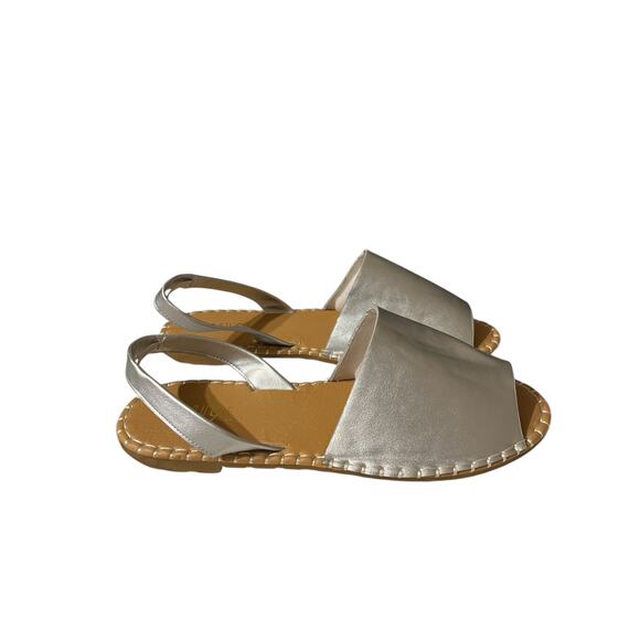 Rouge Helium Elastic  Slip On Silver Peep Toe Ankle Strap Flat Sandals 11 - Picture 3 of 10